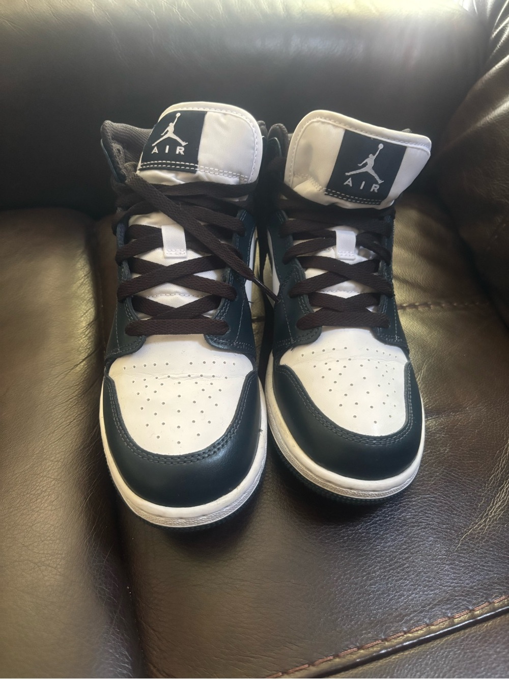 Jordan 1 Mid Sneakers in White and Blue